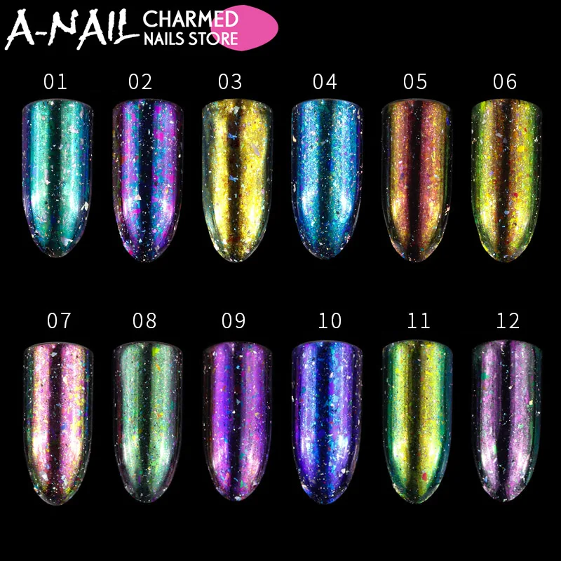 

0.2g/jar Aurora Holographic Chameleon Flakes Unicorn Nail Glitter Sequins pigments Dazzling Dust powder Nail art Decorations