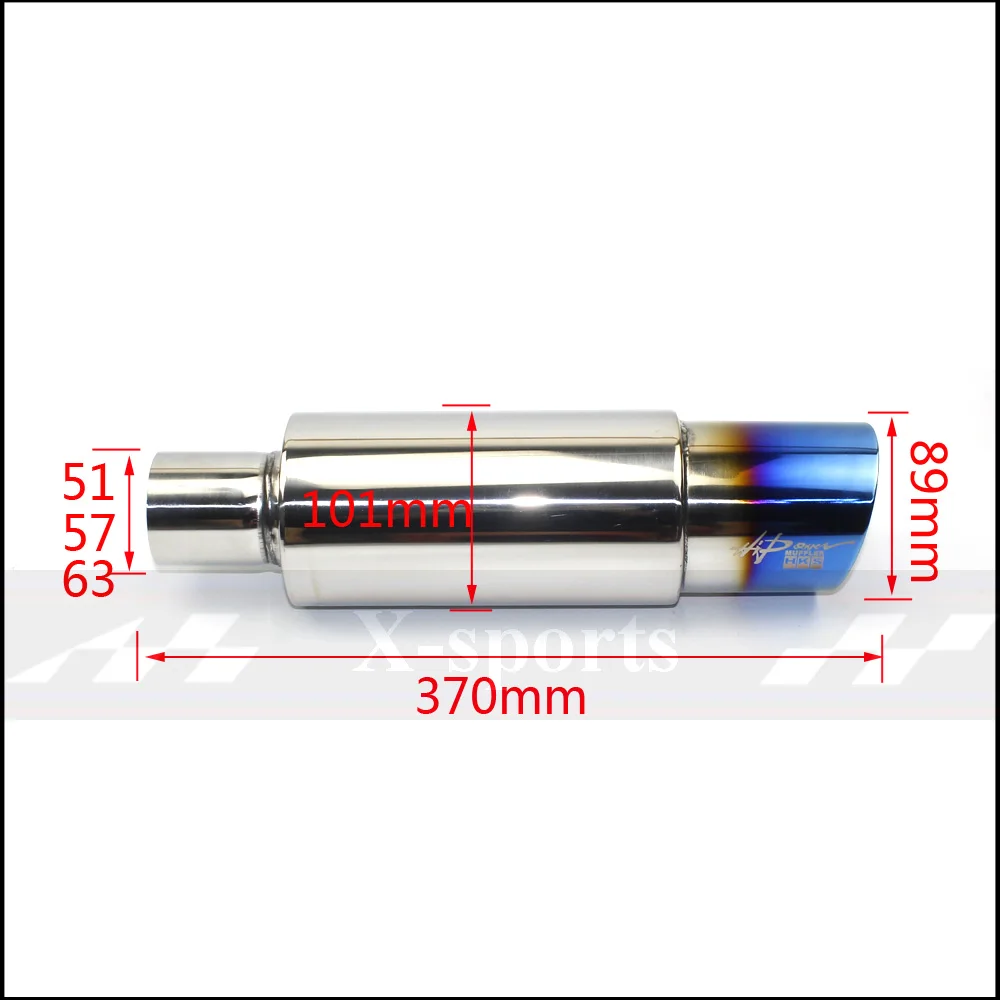 Автомобильный мотоцикл Выхлопная система выхлопная труба глушитель наконечник Универсальный нержавеющая сталь ID 51 мм 57 мм 63 мм выход 89 мм Глушитель выхлопная труба