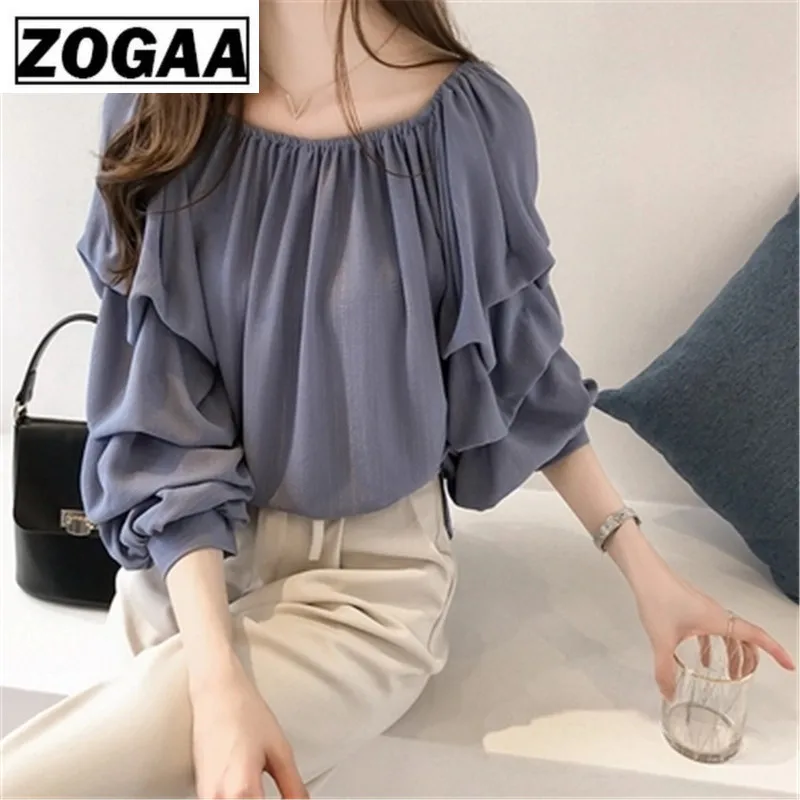 

Fashion Women Blouse Sweet Princess Slash Neck Loose Autumn Chiffon Shirt Ladies Casual Elegant Blouse Sexy Tops M-4XL ZOGAA