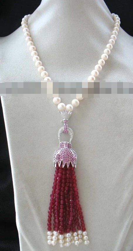 

bjc 0002036 freshwater pearl white round leopard clasp red jade necklace 18