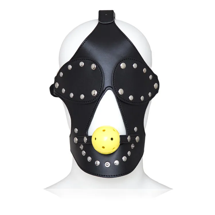 Leather Head Harness Bondage Restraints Mask Open Mouth Gag Silicon Ball Toys Sex Games Adult