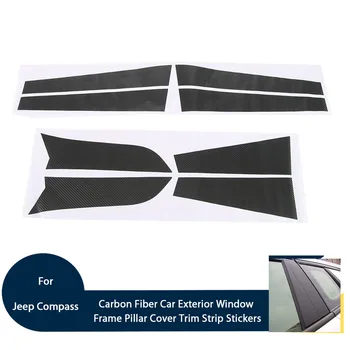 

8PCS Carbon Fiber Car Exterior Window Frame Pillar Cover Trim Strip Stickers Decoration Styling Fit For Jeep Compass