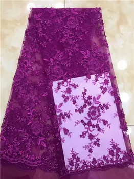 

Nice flower embroidery French tulle net lace fabric with beads for wedding/party dress PNZ912(5yards/lot)