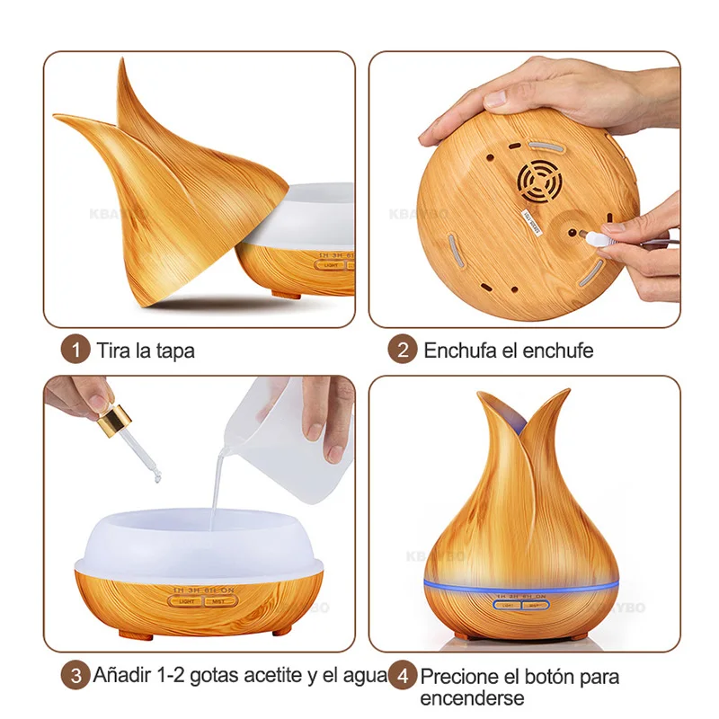 2019 New 400ML White Remote Control Ultrasonic Wood Grain Humidifier Aromatherapy Aroma Essential Oil Diffuser for Home Bebe
