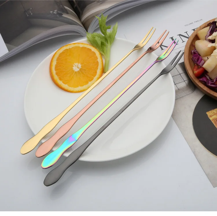 Long Handle Bar Fork Stainless Steel Cake Dessert Fruit Forks