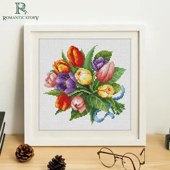 

Romantic Story Cross Stitch Set DIY Beginners Needlework Embroidery Restaurant decoration painting Tulips for Cross-stitch kits