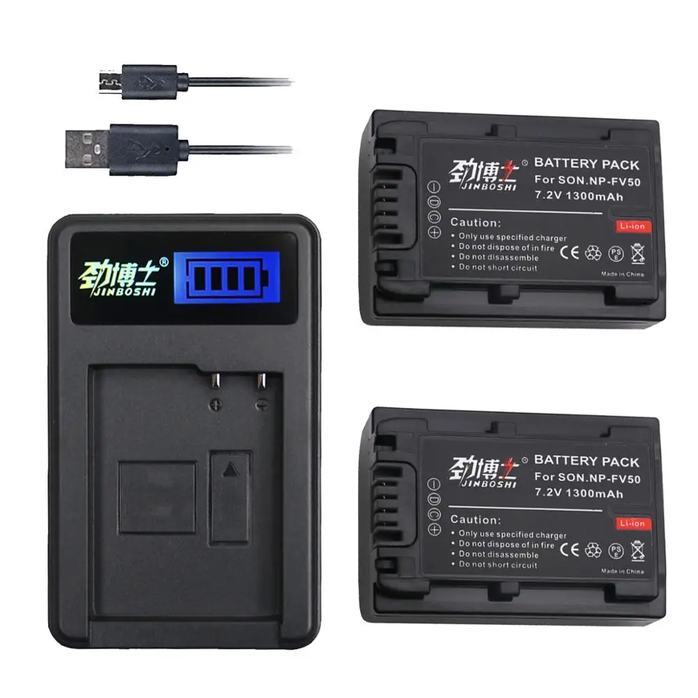 

2X NP-FV50 NP FV50 NPFV50 1300mAh Li-ion Battery+LCD USB Single Charger For Sony NP-FV30 FV50 FV70 FV90 FV100 FV120 HDR-SR68