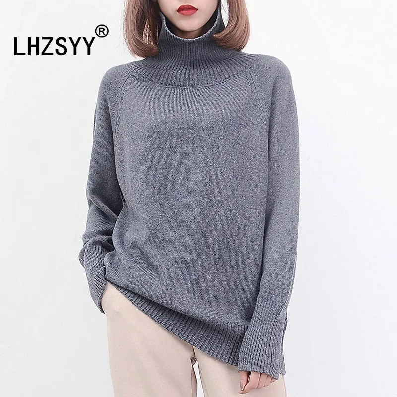 

LHZSYY Women high collar Cashmere Sweater Loose fashion New Autumn and Winter Wool Knit pullover solid color Sweaters warm Thick