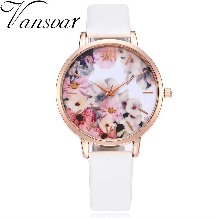 

Dropshipping Fashion Women Flower Watch Rose Gold Leather Wristwatches Women Dress Ladies Quartz Clock Drop Shipping