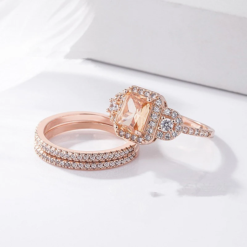 

Fashion Newest Antique Vintage Design Milgrain 2 Carat Round Morganite Ring Set For Woman Jewelry Wedding Engagement Gifts