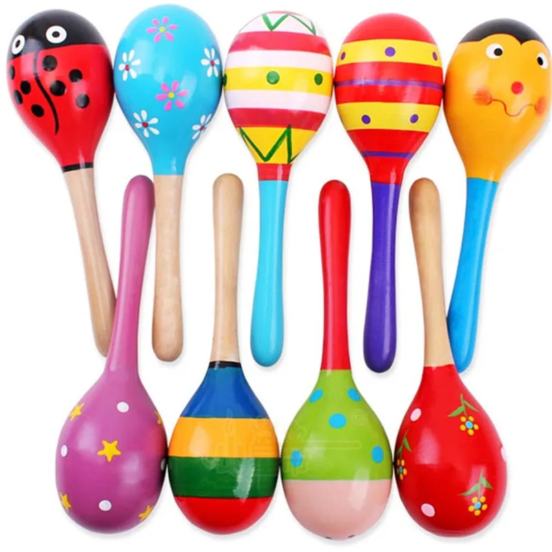 

1 pcs Kids Wooden Ball Rattle Toy Sand Hammer Rattle Educational Learning Musical Instrument Percussion For Baby 0-12 Month Hot