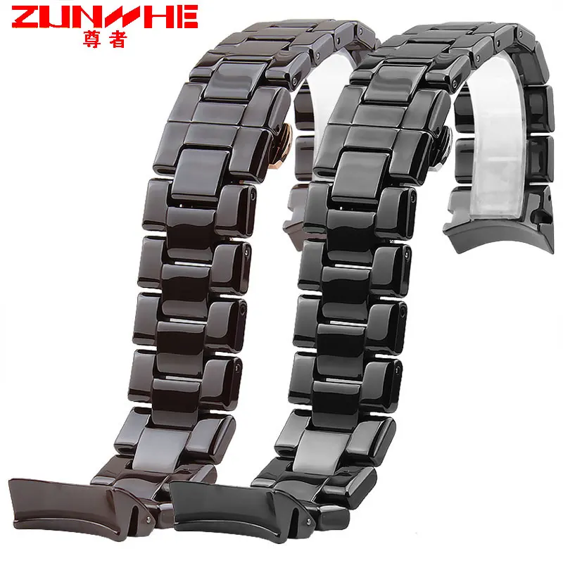 

Curved End Ceramic Watchband Steel for Armani 22mm AR1400 AR1410 Man Watch Bracelet Butterfly Buckle Strap Accessories 18mm
