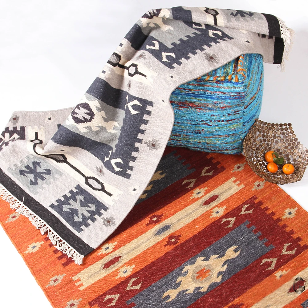 Kilim богемный 100% шерстяной ковер ручной работы геометрический индийский твердый