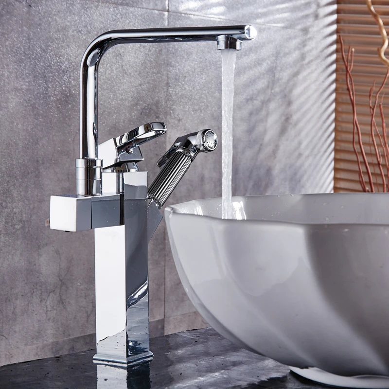 

Modern Brushed Nickel Brass Washbasin Pull Type Basin Faucet Cold And Hot polished Chrome Sitting Expansion Pedestal Basin Tap