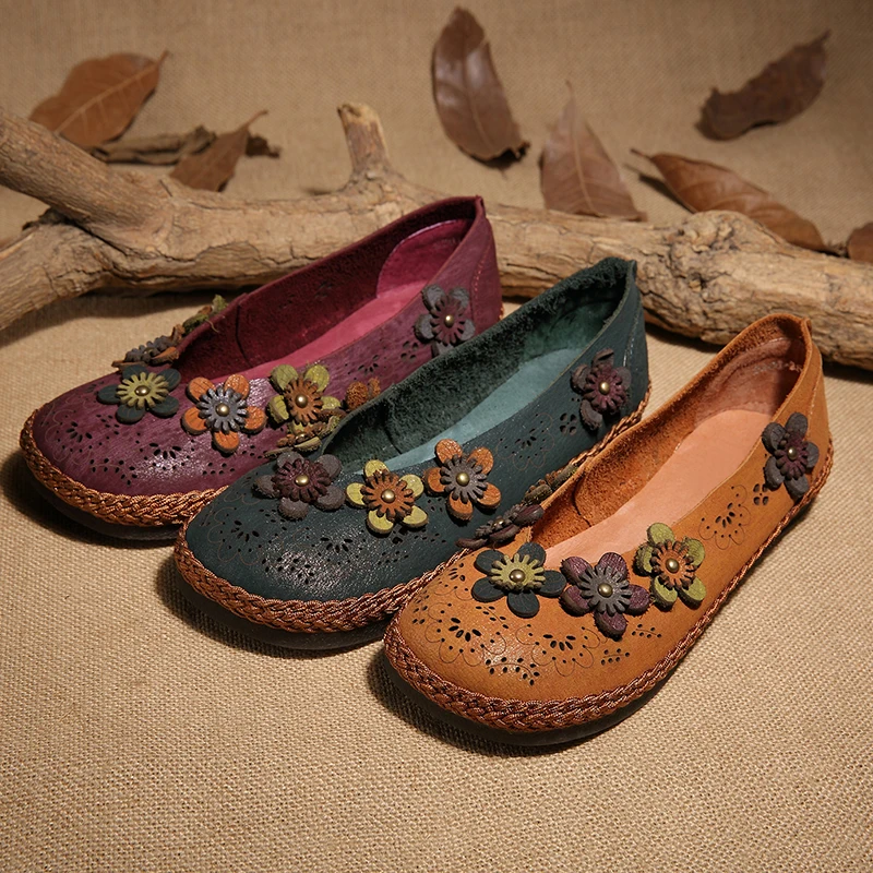 

New spring leather shoes for womenHigh-quality women's shoesRetro hollow women's shoesLeather Flower Shoes