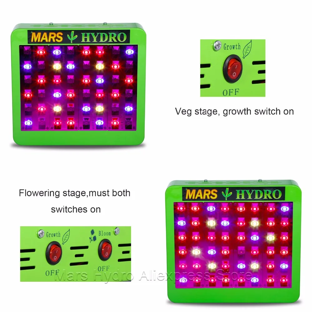 2 шт. Mars гидро светодиодный светильник для выращивания рефлектор 300 Вт полный спектр переключатели+ отражатель дизайн с ИК внутренняя панель для растений
