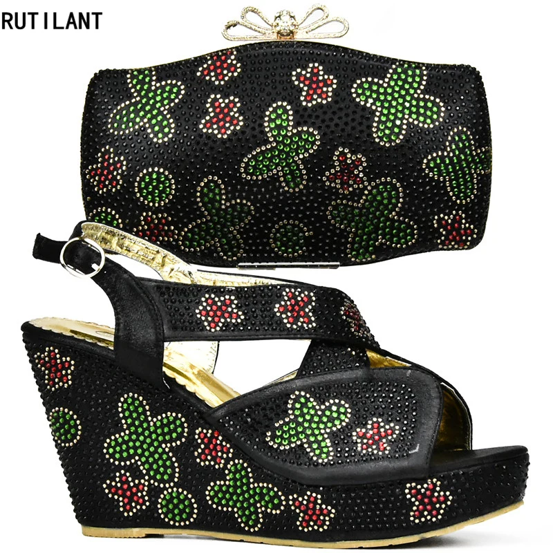New Arrival Italian Ladies Shoe and Bag Set Decorated with Rhinestone Nigerian Party Shoes High Quality African | Обувь