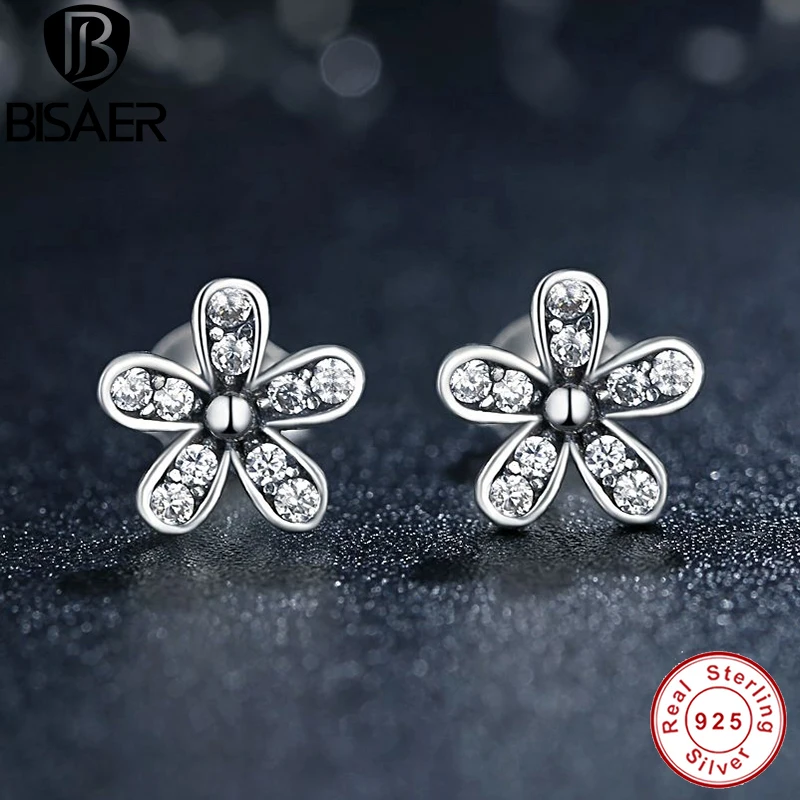 

925 Sterling Silver Dazzling Daisy Flower Stud Earrings fit Women With Clear CZ Fashion Silver Engagement Jewelry HJS403