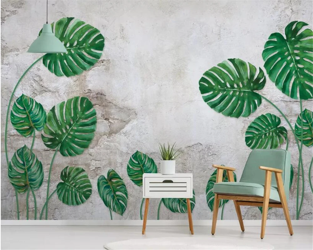 

beibehang Custom Photo Wallpaper Tropical Rain Forest Palm Banana Leaves Brick wall Wall Cafe Restaurant Background 3d wallpaper