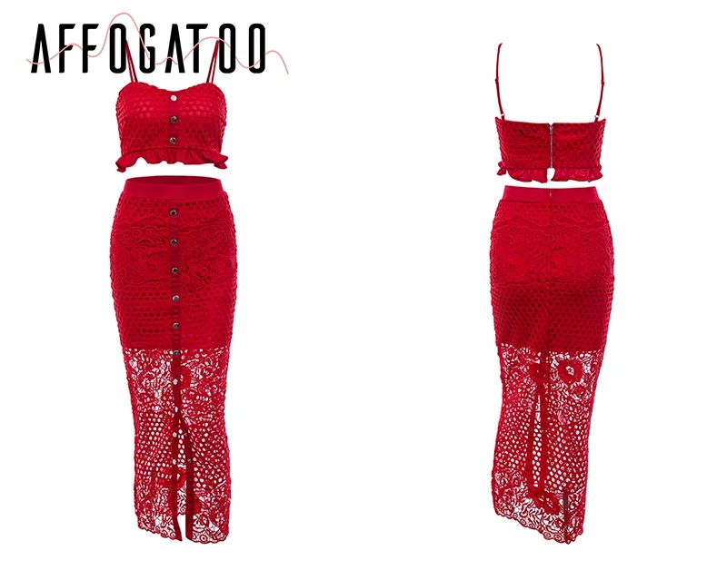 Afogatoo, сексуальный кружевной комплект из двух предметов, женское летнее платье на бретельках, на пуговицах, длинное платье, повседневные, вечерние, для клуба, женское платье