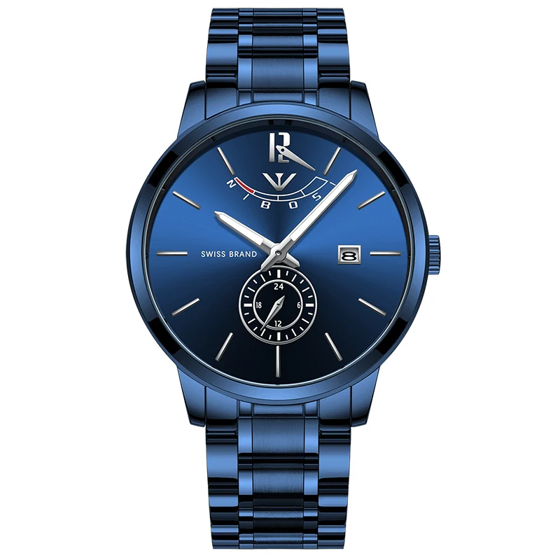 NIBOSI мужские часы Топ Бренд роскошные оригинальные аналоговые часы для мужчин водонепроницаемые/Роскошные повседневные часы из нержавеющей стали Erkek Kol Saati - Цвет: Whole blue s