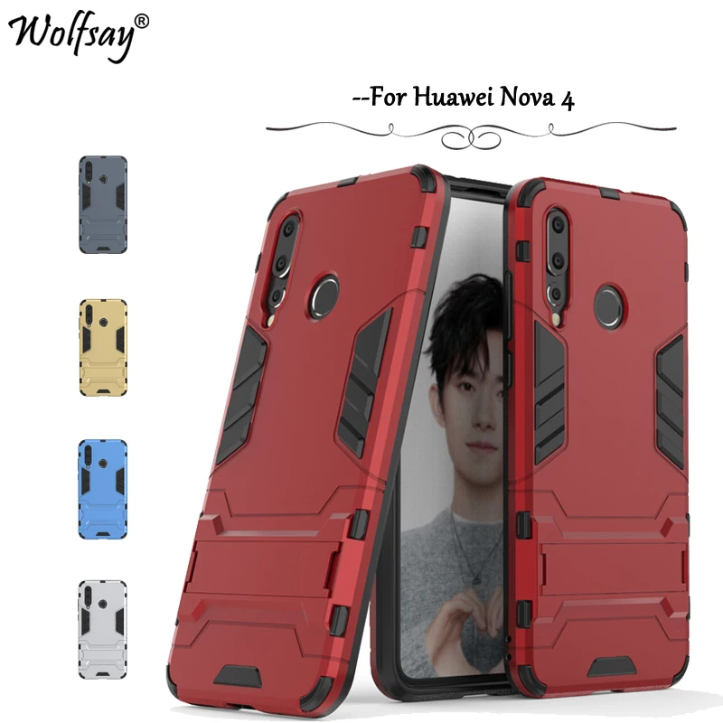 

For Huawei Nova 4 Case Slim Armor Rubber Hard PC Phone Case For Huawei Nova 4 Back Cover For Huawei Nova 4 Kickstand Fundas *