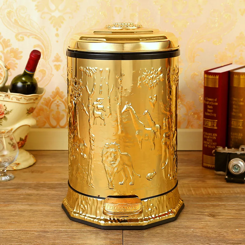Luxury 10/6 gold color stainless steel metal trash bins garbage cans