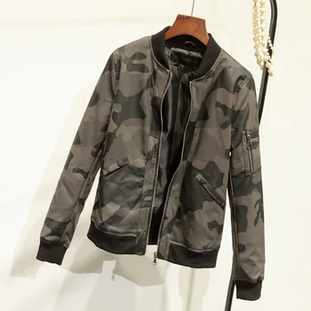

Camouflage Jackets 2018 New Spring Autumn Fashion Army Green Motorcycle Coat PU Leather Baseball Clothing Stand Collar Outwear