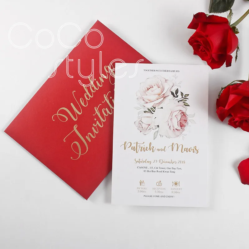  Cocostyles custom super elegant floral design invitation card with gold foiling and envelope for hi - 32889196522