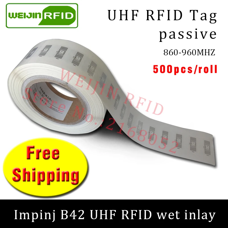 

RFID tag UHF sticker Impinj B42 EPC 6C wet inlay 915mhz 868mhz860-960MHZ 500pcs free shipping adhesive passive RFID label