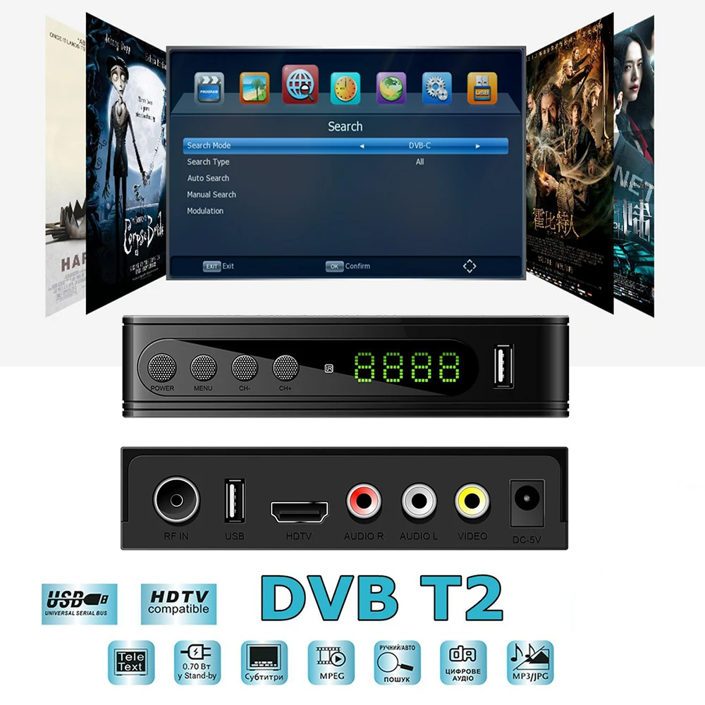U2C dvb-t2 tv tuner тв приставка dvb t2 для России тюнер Wifi receiver vga цифрового iptv HD TV Box dvb-c