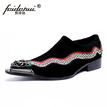 

Plus Size Cow Suede Leather Metal Tipped Man Casual Loafers Pointed Toe Slip on Height Increasing Men's Banquet Shoes SL465