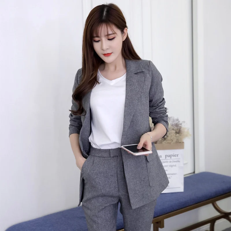 New Fashion plaid pants suit women temperament business Interview long ...