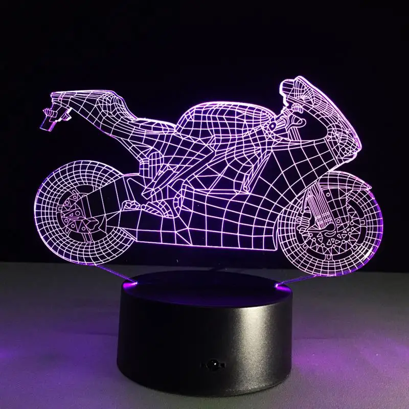 Новинка 3D светодиодный светильник мотоцикл светодиодный ночник 7 цветов акриловая обесцвечивающая разноцветная атмосферная лампа украшение для спальни