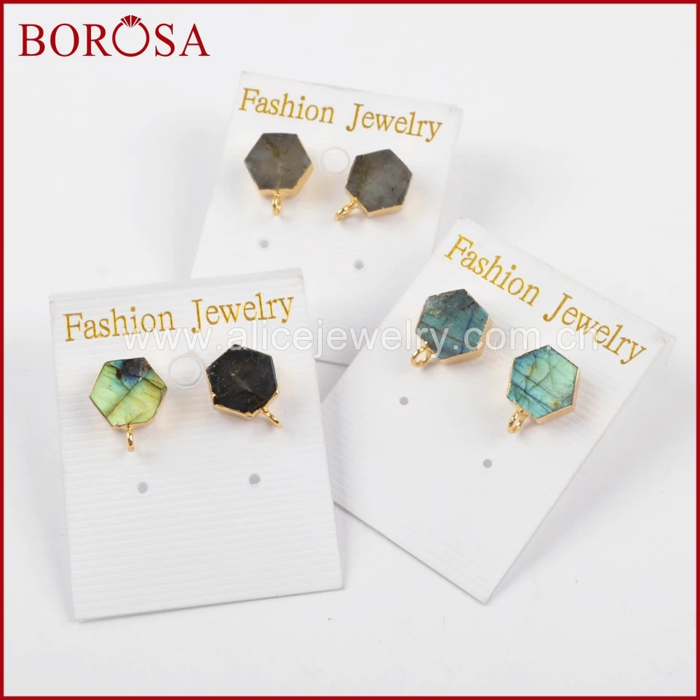 BOROSA 5 пар Золотой шестигранник Лабрадорит Кричащие шпильки очаровательные гвоздики Серьги с драгоценными камнями серьги ювелирных изделий для Для женщин G1488