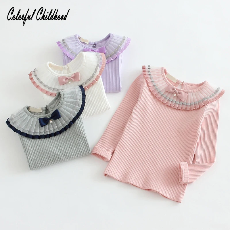 

2-6Yrs Toddler baby girls shirt autumn winter Cotton long sleeve pleated collar tops kids shirt children outfits