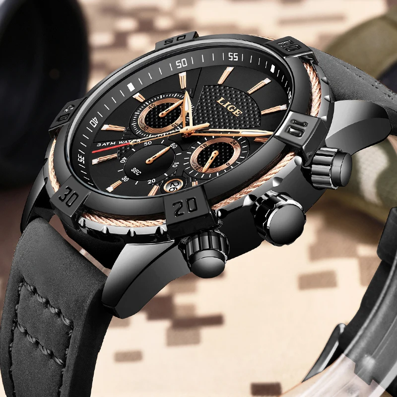 

2019 LIGE Fashio Watch Mens Watches Top Brand Luxury Waterproof Quartz Clock Men's Casual Leather Sport Watch Relogio Masculino
