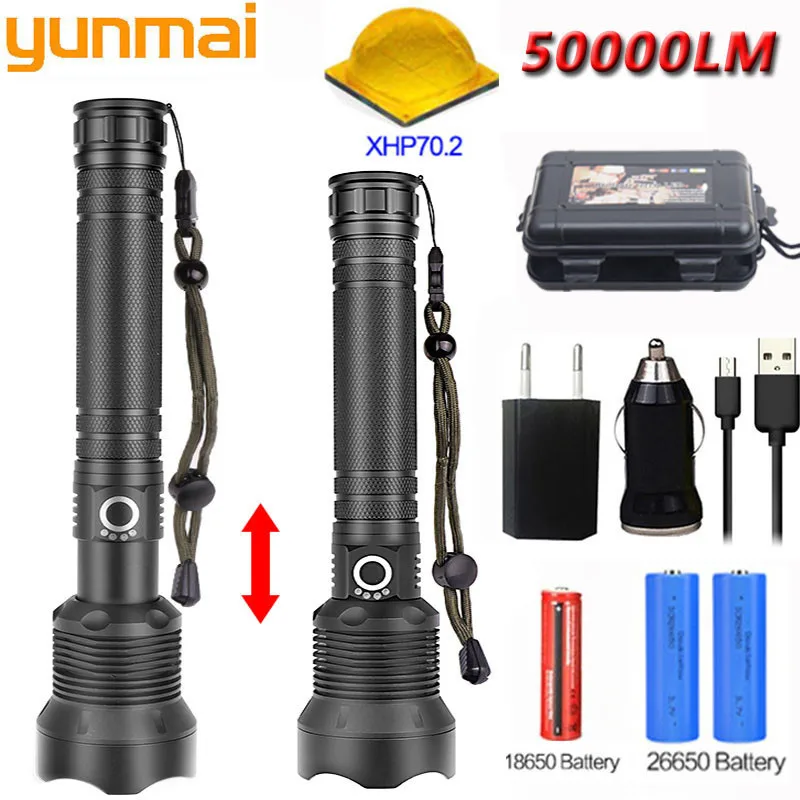 Светодиодный фонарь xhp70.2 80000 люмен самый мощный фонарик 26650 usb xhp70 xhp50 18650 охотничий