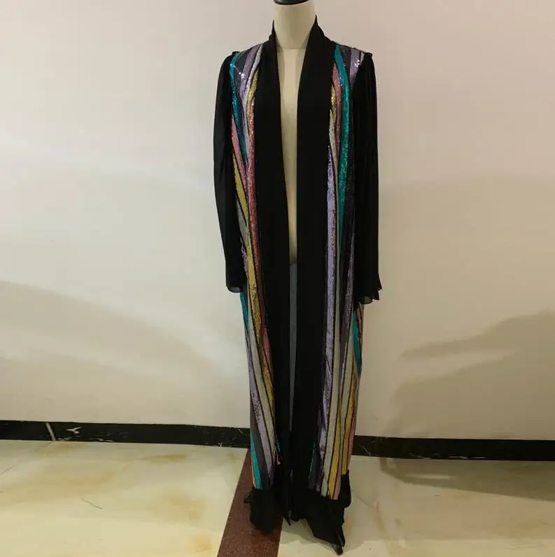 Открытым Абаи кимоно в блестках кардиган мусульманский хиджаб платье Женская одежда в мусульманском стиле Одежда из Дубая для Для женщин Рамадан кафтан Исламская Костюмы - Цвет: Sequin cardigan