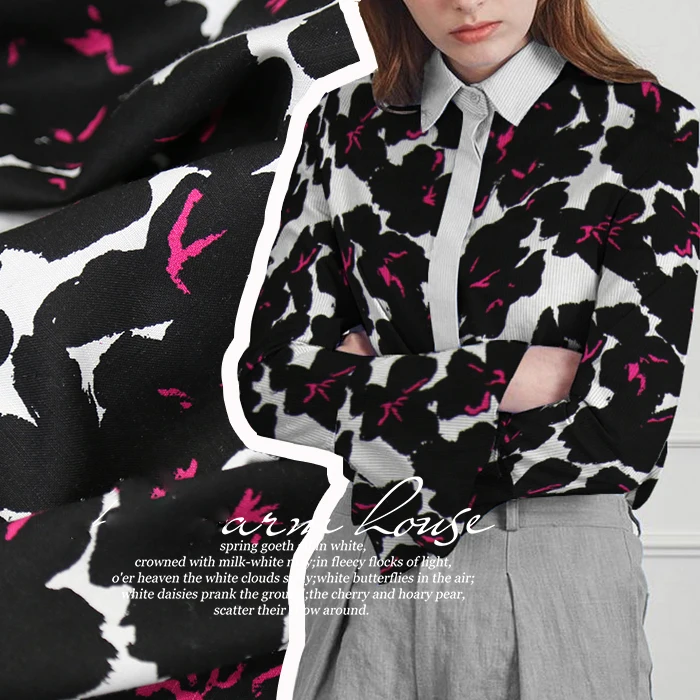 

2016Fashion flax printing black skirts purple shirt dress trousers fabric