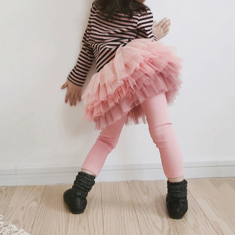 

Girls Mesh Pants 2019 Children's Solid Color Skinny Full Length Pants Voile Culottes Design for Girls Leggings Girl Pants