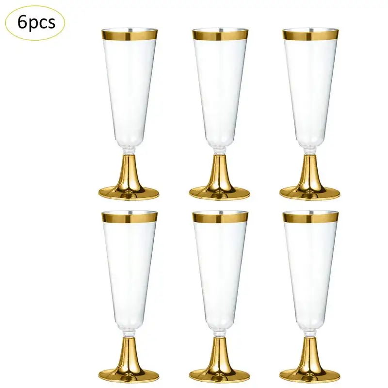 6 шт одноразовые пластиковые красные вина хрустальный бокал для шампанского коктейльное стекло для напитков на вечеринку чашка Западная кухня чашка - Цвет: Gold