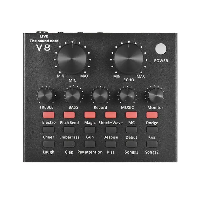 

External Audio Mixing Sound Card USB Interface with Multiple Sound Effects Built-in Rechargeable Battery for Singing Recording