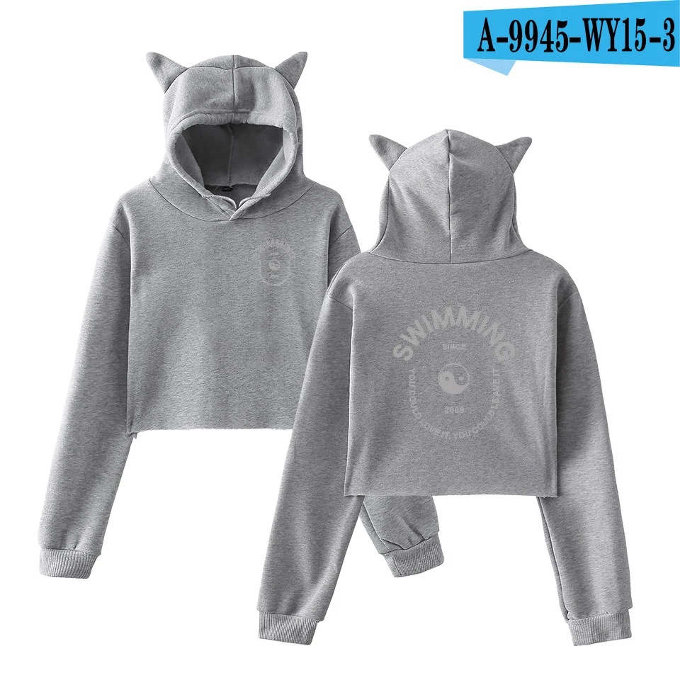 Fashion Sweatshirt Sweater Gray Personality Girl Cat Ears Umbilical Hoodie