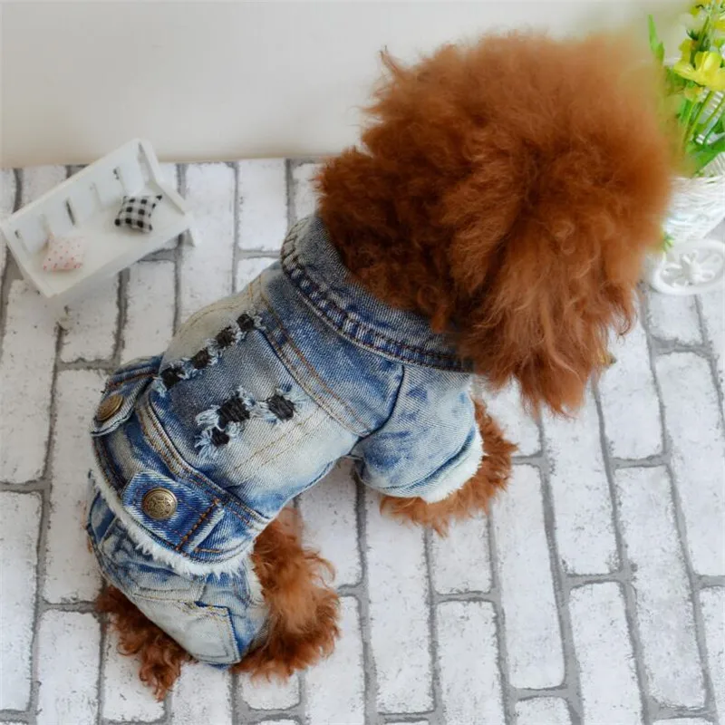 Для домашних животных с капюшоном джинсы для четырехногих Штаны одежда для одежды с крышкой карман джинсы для собаки одежда порода собак Тэдди бишонфризе для собак, одежда для собак, комбинезон в ковбойском стиле
