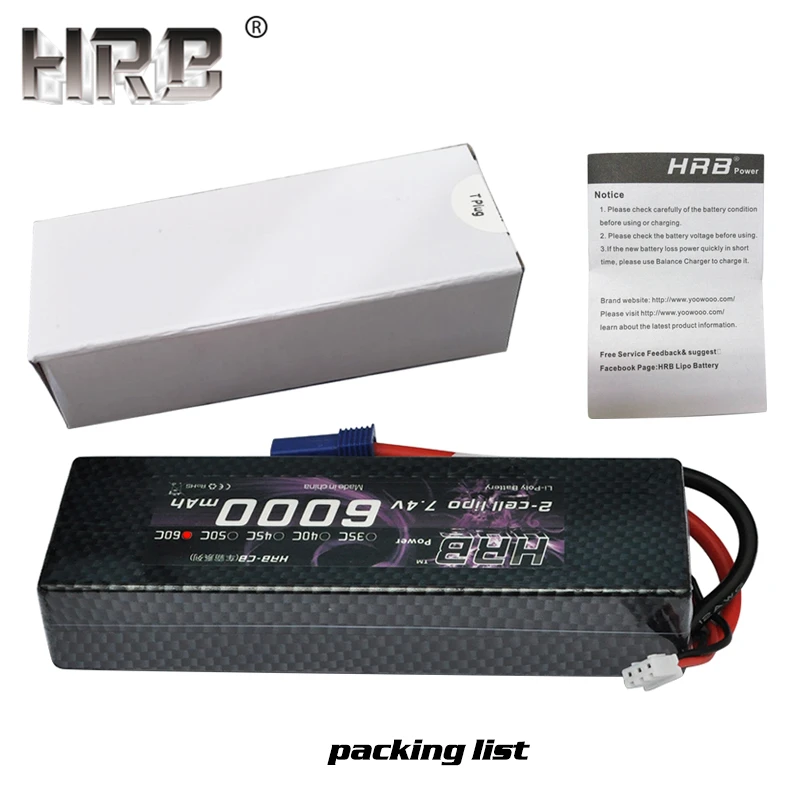 Ceny HRB bateria lipo 2S 7.4V 6000mAh 60C XT60 T dziekanów TRX EC5 XT90 części do zdalnego sterowania twarda obudowa dla Traxxas samoloty samochody łodzie 4x4 1 8 1 10