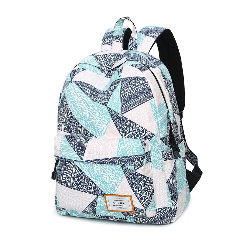 Mochila de poliéster impermeable a la moda para mujer con impresión geométrica personalizada azul para Dama Gran capacidad Colegio diario Mochila Mochila de poliéster impermeable a la moda para mujer con impresión geométrica personalizada azul para Dama Gran capacidad Colegio diario Mochila
