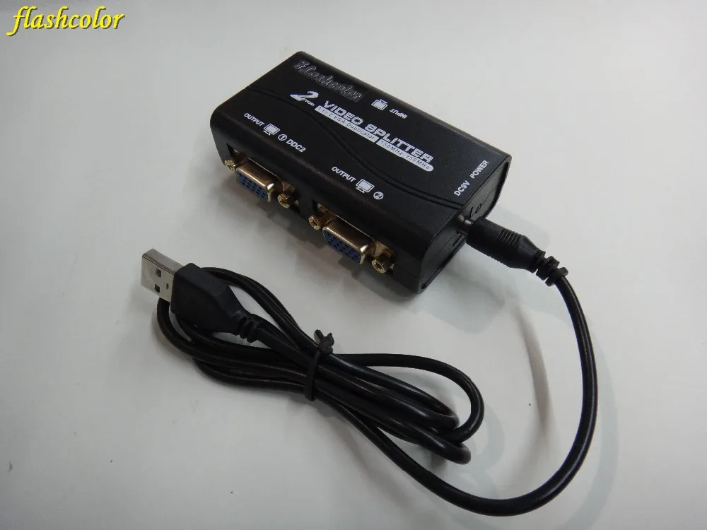 Flashcolor VGA Splitter 2 порта VGA Video Splitter 250 мГц 1 вход 2 выход Поддержка USB адаптер питания