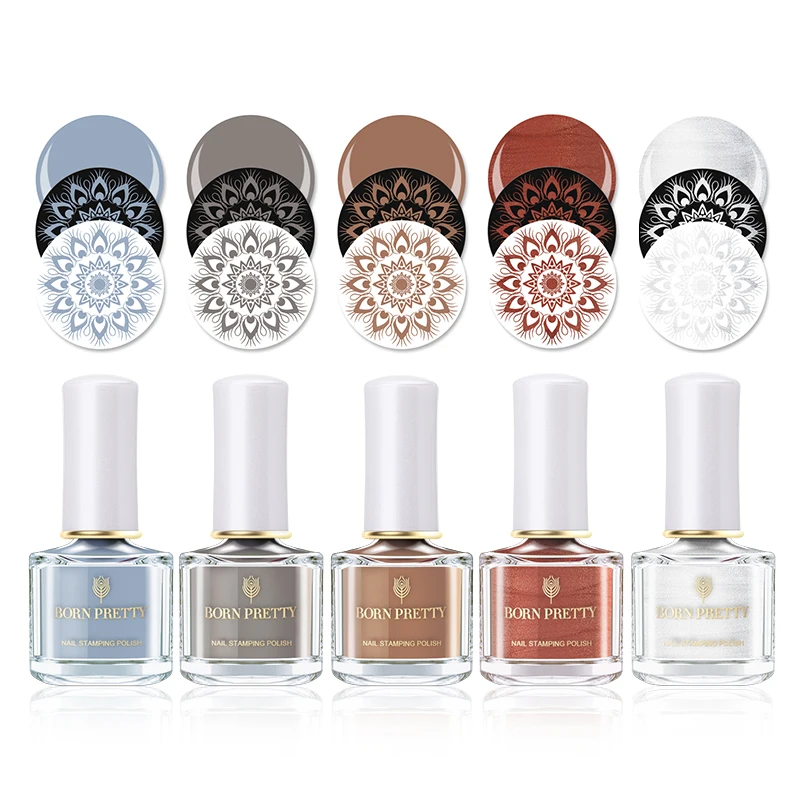 

BORN PRETTY 6ml Stamping Polish Set Rose Pink Pure Nail Color Nail Art Plate Printing Polish Lacquer Nail Art Tool