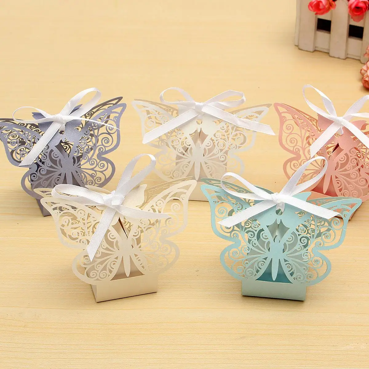 10Pcs Paper Butterfly Laser Cut Candy Boxes For Wedding Party Decor